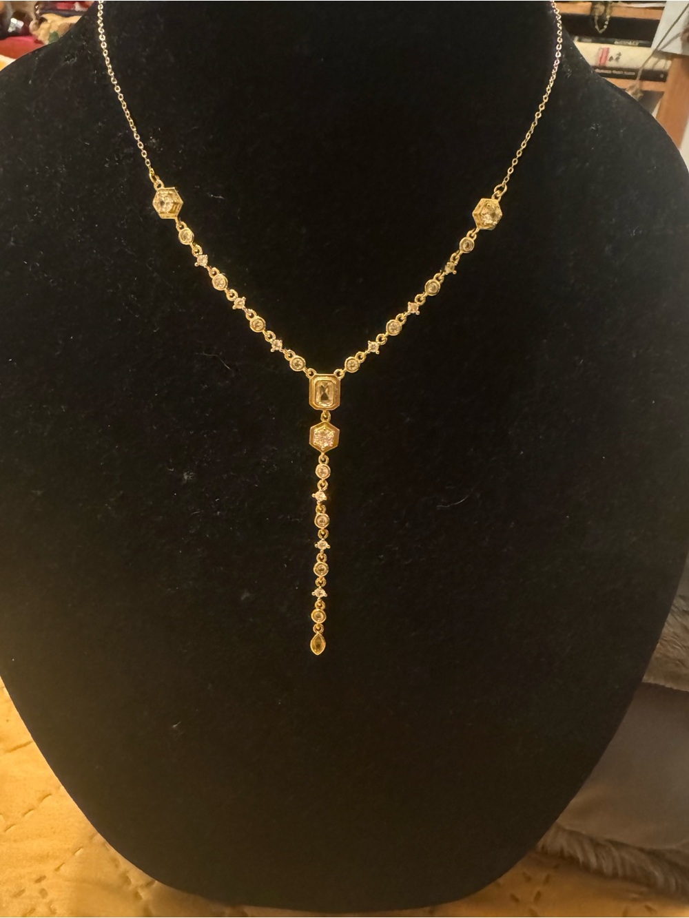 Gold-plated Drop Station Necklace with Mossiante diamonds - Women Jewelry